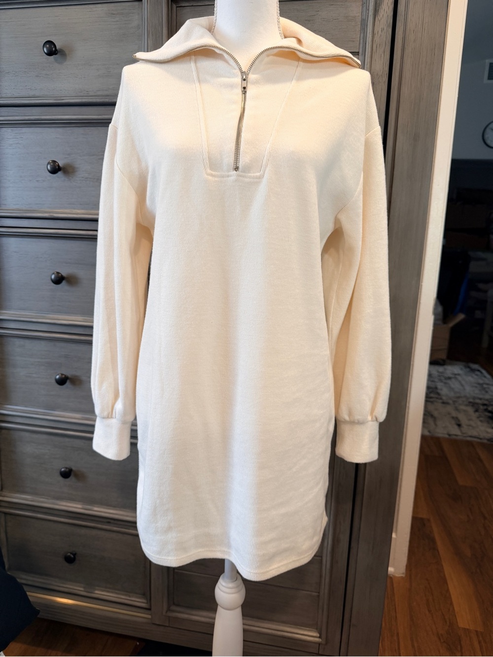 Zara Cream Knit Half-Zip Pullover
